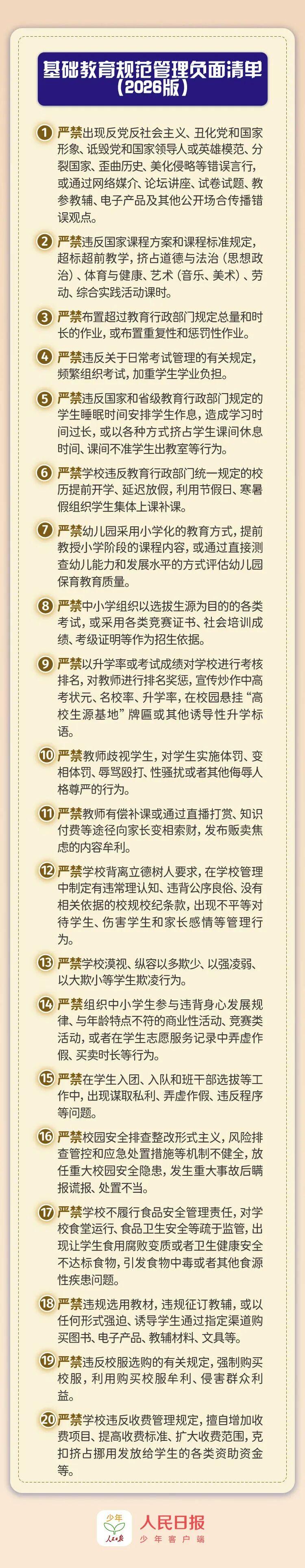 教育部发布“20条负面清单”！